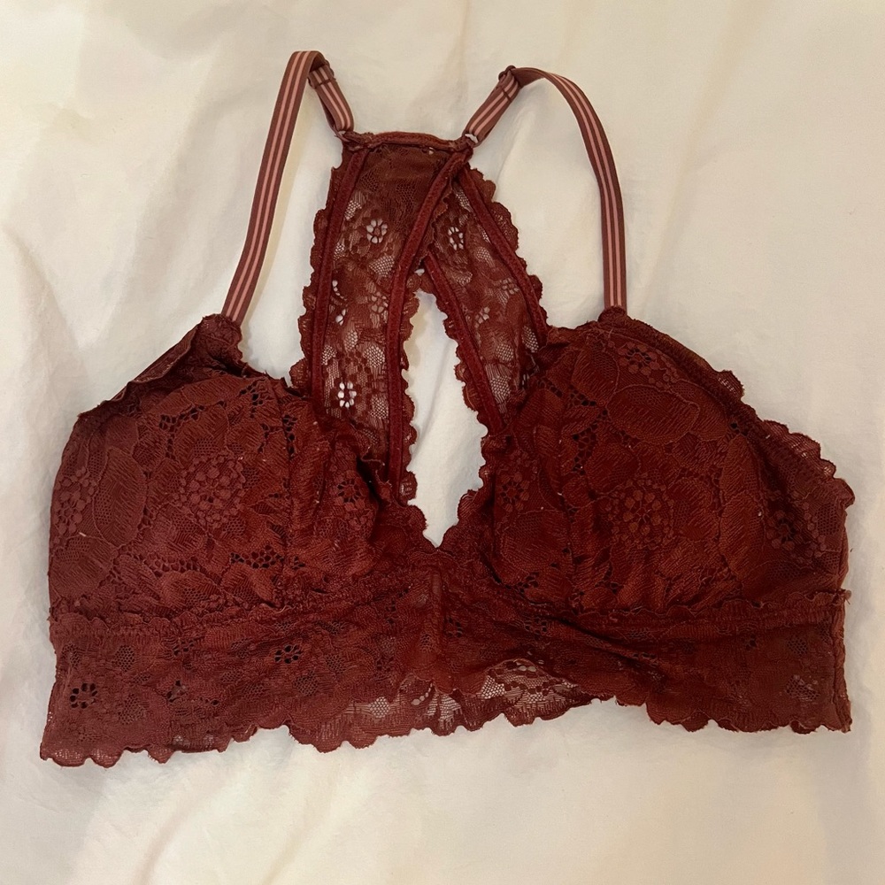 Aerie Maroon Lace Racerback Padded Bralette